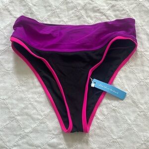 NWT Bikini bottoms Sporty cheeky, pink, purple, and black ribbed size small  A93